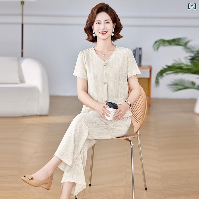 レディース ファッション おしゃれ 春夏 秋 冬 大人 上品 高級 マダム ミス ミセス プレゼント 夏 スーツ 女性 夏 ファッション 半袖 トップス 小さい シャツ ワイド レッグ パンツ ツーピース スーツ|YKC8