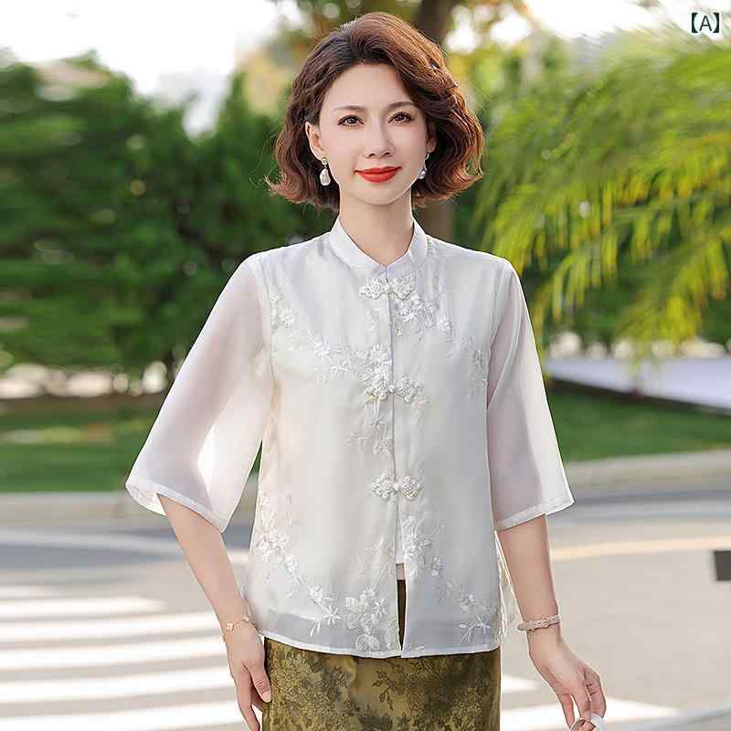 レディース ファッション おしゃれ 春夏 秋 冬 大人 上品 高級 マダム ミス ミセス プレゼント 七分袖 シャツ 女性 夏 ドレス スタンドカラー小さい シャツ|YKC8
