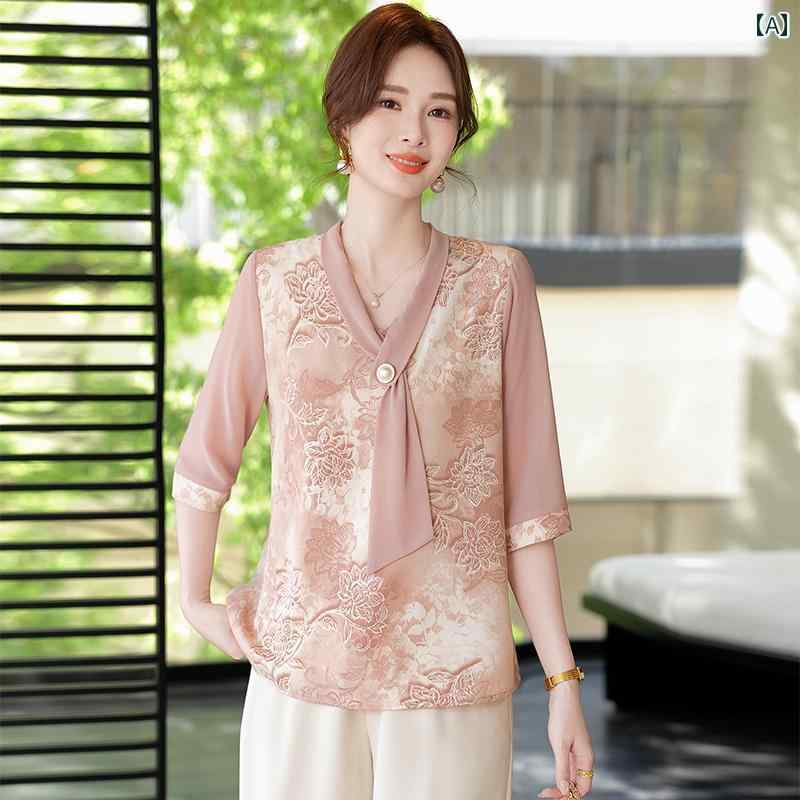 レディース ファッション おしゃれ 春夏 秋　冬 大人 上品 高級 マダム ミス ミセス プレゼント お母さん夏服　洋風　小　シャツ　トップス　　新型　婦人服　リボン　七分袖　T　シャツ｜YKC8
