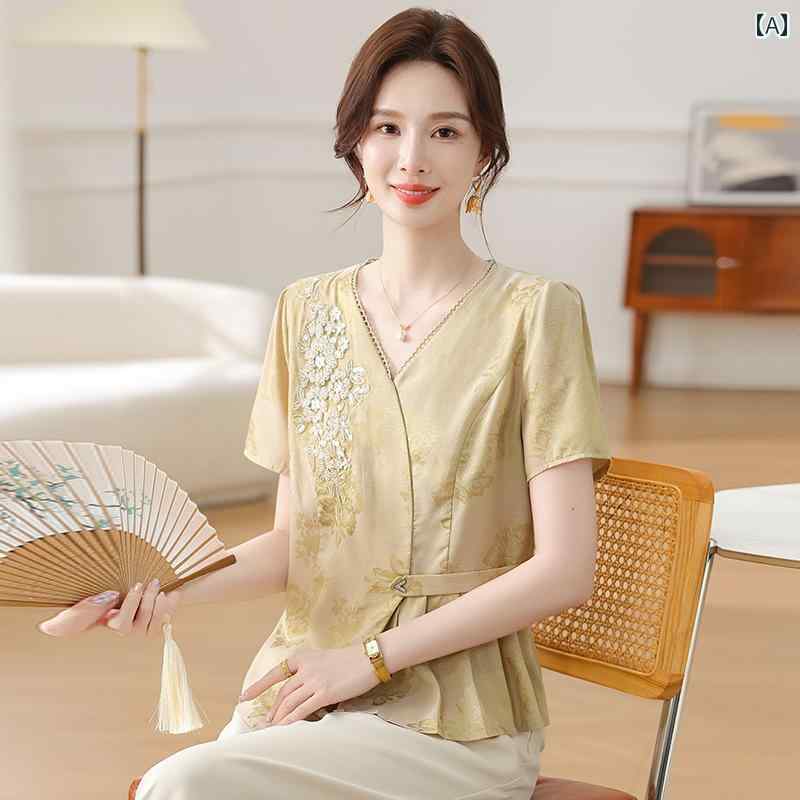 レディース ファッション おしゃれ 春夏 秋 冬 大人 上品 高級 マダム ミス ミセス プレゼント 母 日 ママ 夏服 チャイナ 風 シャツ 女性 チャイナ 半袖 トップス|YKC8