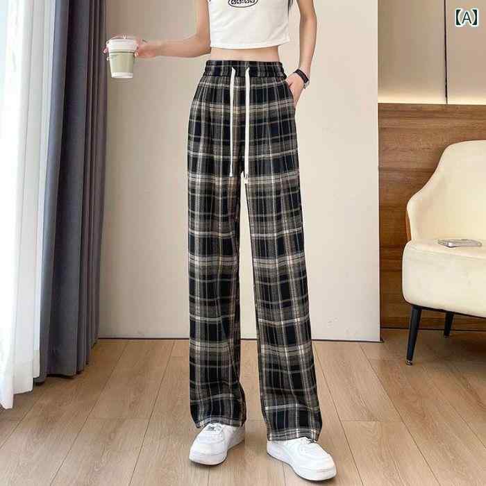 レディース ファッション おしゃれ 春夏 秋　冬 大人 上品 高級 マダム ミス ミセス プレゼント 　春夏　チェック柄　パンツ　レディース　韓国　ハイウエスト　スリム　ナロー　ワイド　レッグ　パンツ　カジュアル　ストレート　パンツ｜YKC8