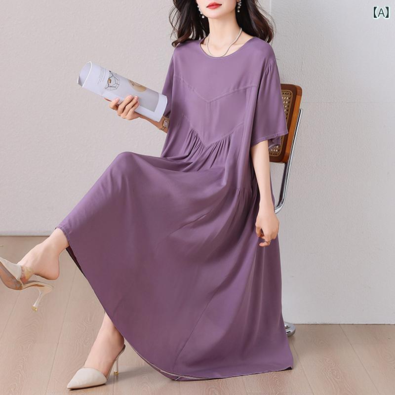 レディース ファッション おしゃれ 春夏 秋　冬 大人 上品 高級 マダム ミス ミセス プレゼント 夏　女性　綿　ドレス　大きめ　サイズ　ゆったり高級　ドレス　アウターウェア　腹　覆う　無地　スカート｜YKC8