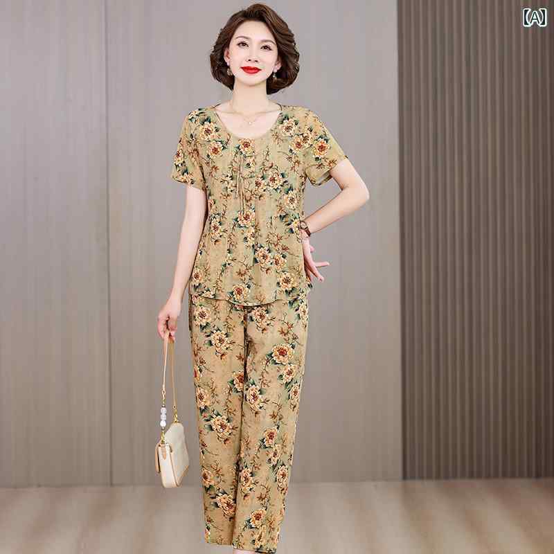 レディース ファッション おしゃれ 春夏 秋　冬 大人 上品 高級 マダム ミス ミセス プレゼント 　高齢　女性　夏　綿　スーツ　スタイリッシュ　アウターウェア　高級　薄手　半袖　ツーピース　スーツ｜YKC8