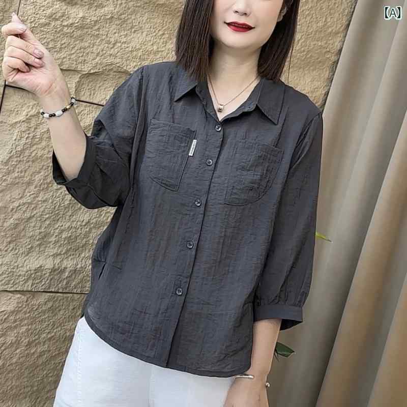 レディース ファッション おしゃれ 春夏 秋　冬 大人 上品 高級 マダム ミス ミセス プレゼント 女性　夏服　　エレガント　小さい　シャツ　ゆったり　スリム　シャツ　七分袖　トップス｜YKC8