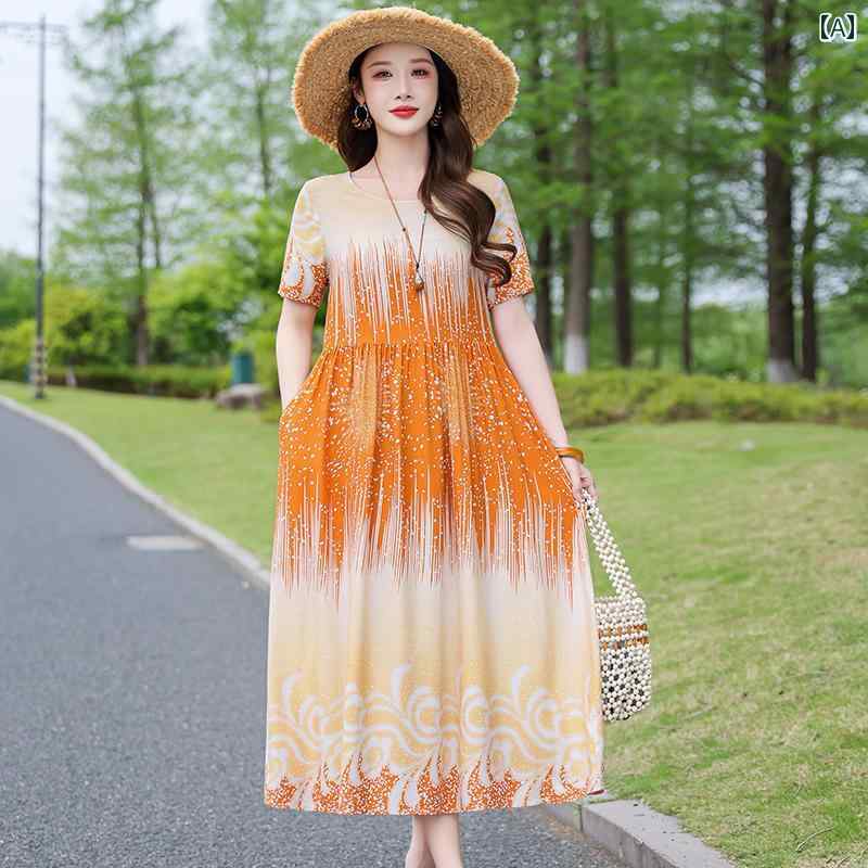 レディース ファッション おしゃれ 春夏 秋　冬 大人 上品 高級 マダム ミス ミセス プレゼント 女性用　コットンドレス　夏　ママ　ドレス　エレガント　優雅　ホリデー　ビーチ　ドレス｜YKC8