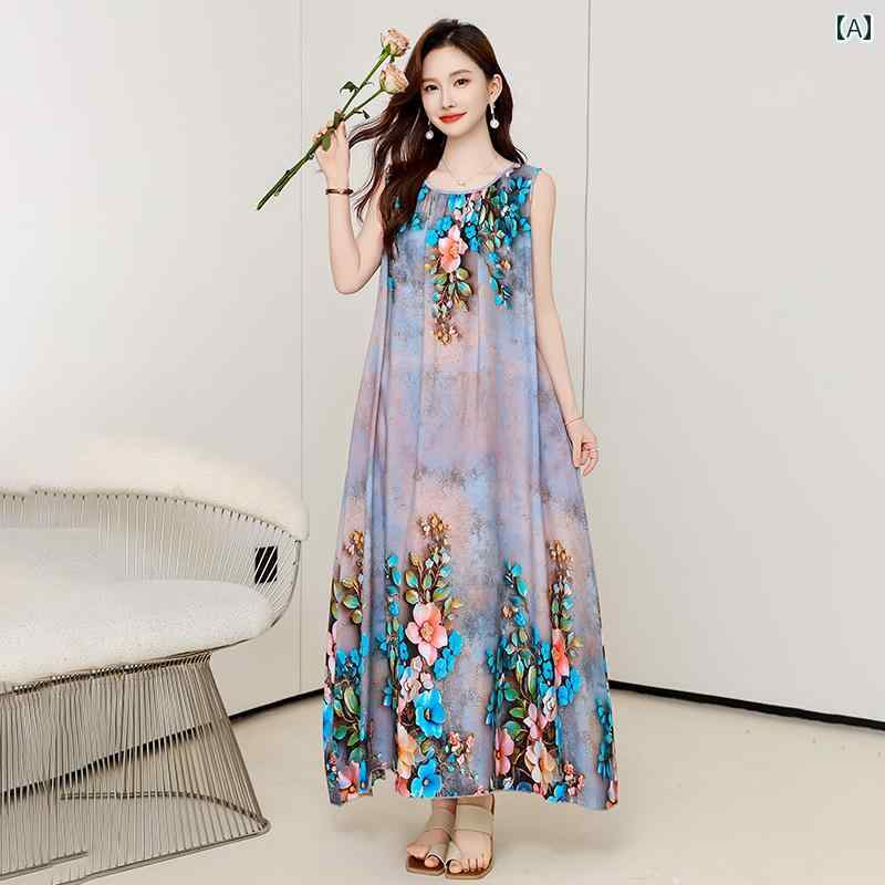 レディース ファッション おしゃれ 春夏 秋　冬 大人 上品 高級 マダム ミス ミセス プレゼント 女性用　フレンチ　高級　綿　ベスト　ドレス　高級　スイング　ビーチ　ドレス　ロング　スカート