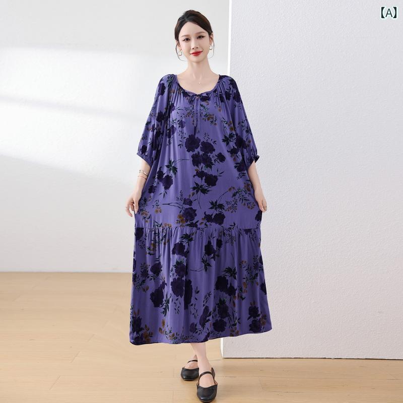 レディース ファッション おしゃれ 春夏 秋　冬 大人 上品 高級 マダム ミス ミセス プレゼント 夏　女性　高級　色　綿　ドレス　大きいサイズ　ゆったり　高級中袖　アウター　ロング　スカート｜YKC8