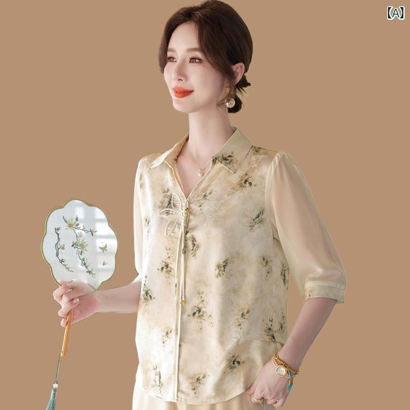 レディース ファッション おしゃれ 春夏 秋　冬 大人 上品 高級 マダム ミス ミセス プレゼント 　母　夏　シフォンブラウス　トップ　高齢　女性　民族風　シャツ　母　日　T　シャツ