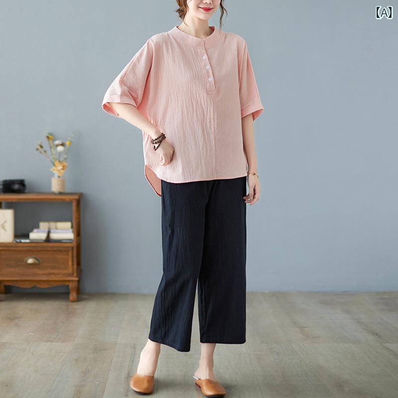 レディース ファッション おしゃれ 春夏 秋 冬 大人 上品 高級 マダム ミス ミセス プレゼント ママ 服 夏 綿 麻 半袖 トップス 夏 ツーピース スーツ おしゃれ 婦人服|YKC8