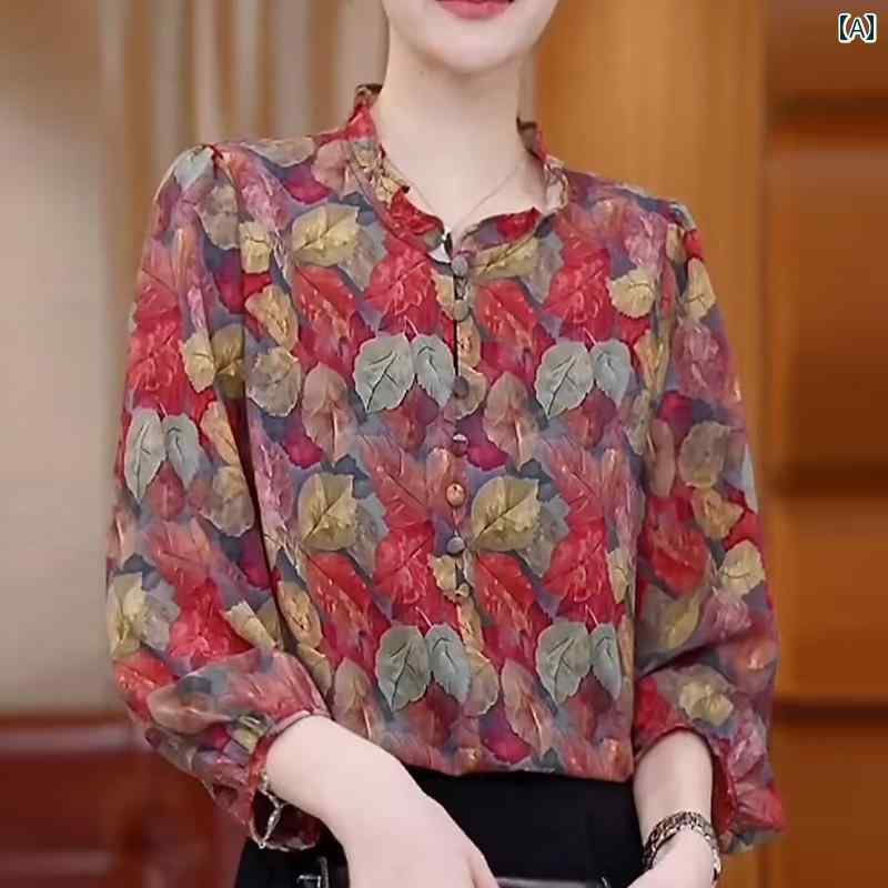 レディース ファッション おしゃれ 春夏 秋　冬 大人 上品 高級 マダム ミス ミセス プレゼント スリム　シャツ　　春夏　レディース　　感　カバー　七分袖　花柄　シフォンシャツ｜YKC8