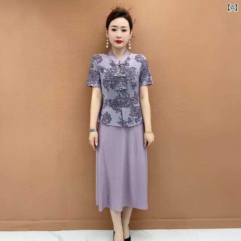 レディース ファッション おしゃれ 春夏 秋　冬 大人 上品 高級 マダム ミス ミセス プレゼント お母さん　夏　　チャイナ　ドレス　質　スリム　フェイク　ツーピース　腹　カバー　スカート｜YKC8