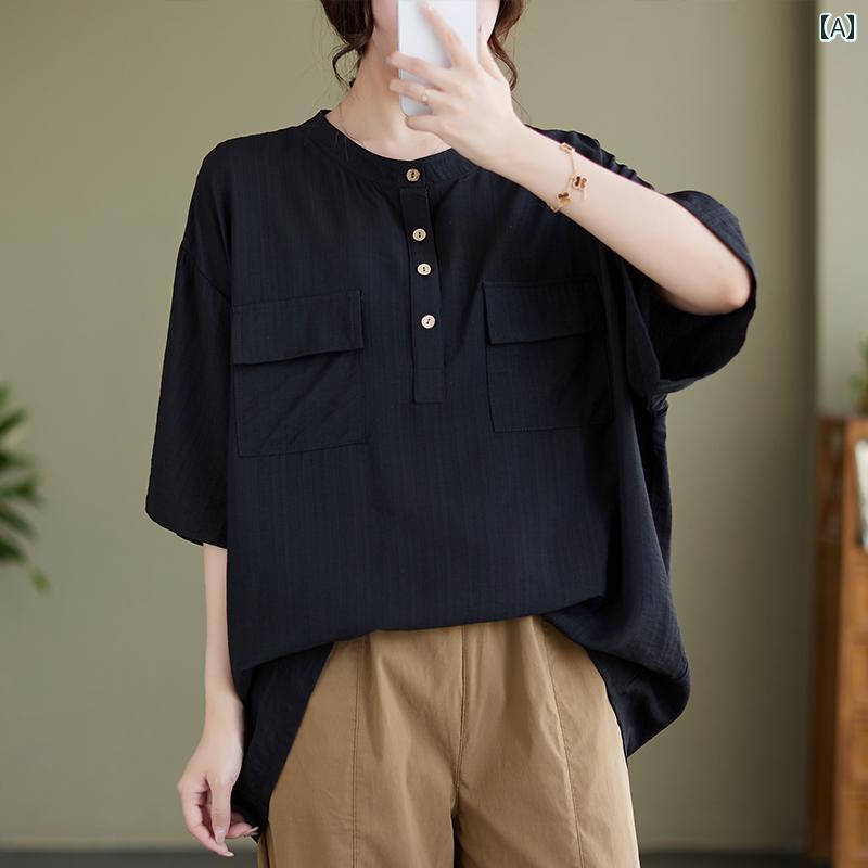 レディース ファッション おしゃれ 春夏 秋 冬 大人 上品 高級 マダム ミス ミセス プレゼント ママ コットン& リネン トップス 女性用 夏 ゆったり カジュアル ファッション 大きいサイズ T シャツ|YKC8