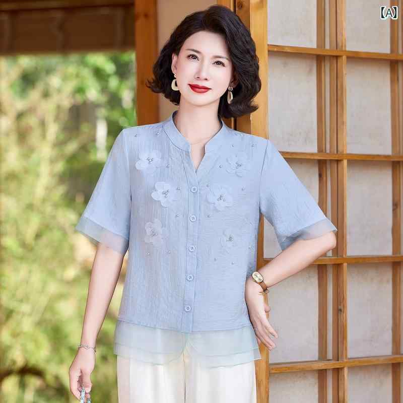 レディース ファッション おしゃれ 春夏 秋　冬 大人 上品 高級 マダム ミス ミセス プレゼント ママ　夏服　スーツ　女性　ファッション　トップス　半袖　コットンリネン　シャツ　小さい　シャツ　ツーピース　スーツ