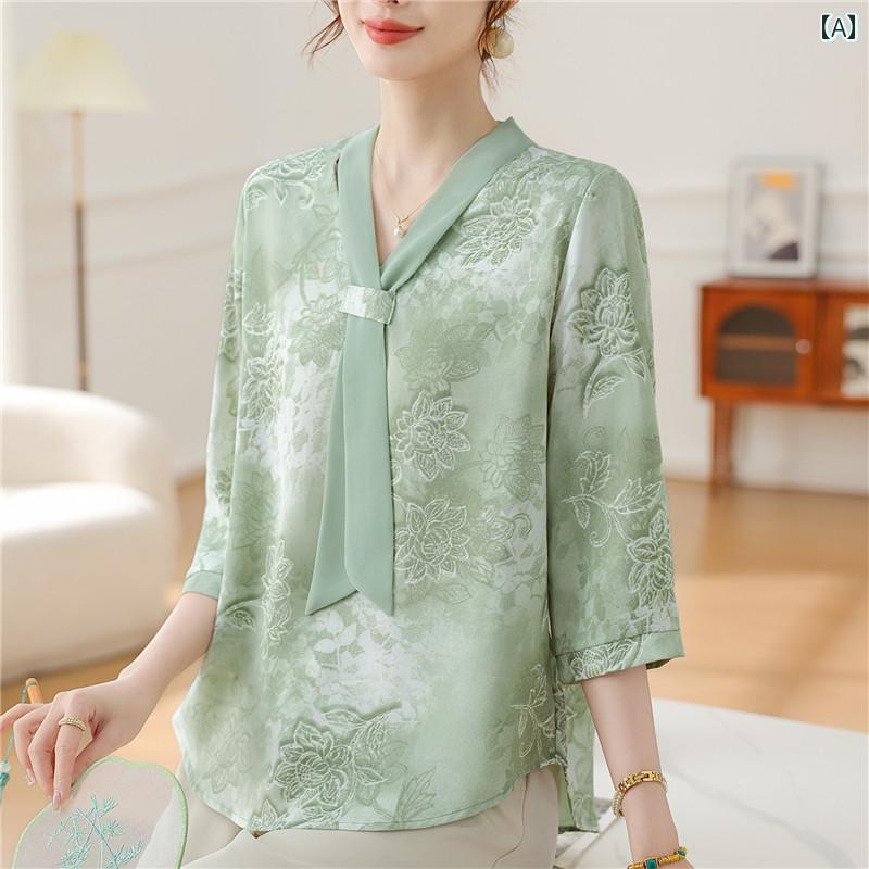 レディース ファッション おしゃれ 春夏 秋　冬 大人 上品 高級 マダム ミス ミセス プレゼント ママ　夏　スーツ　シフォン　T　シャツ　洋風　ファッション　レディース　夏　シャツ　半袖　シャツ　トップス　服｜YKC8