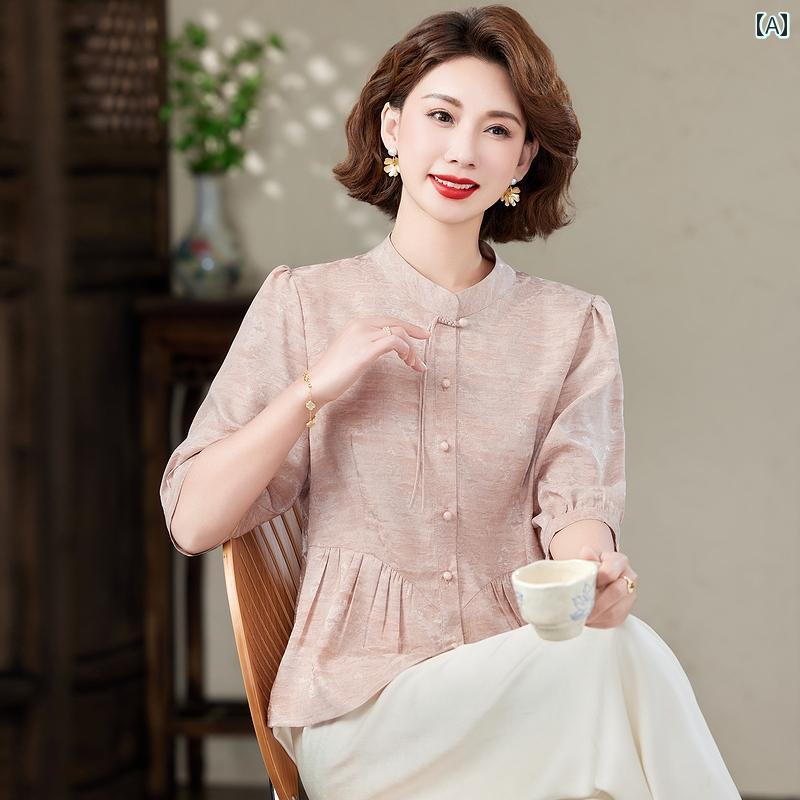 レディース ファッション おしゃれ 春夏 秋　冬 大人 上品 高級 マダム ミス ミセス プレゼント ママ　夏　スーツ　半袖　シャツ　　女性　シフォン　トップ　ウエスタン　T　シャツ　ツーピース　スーツ｜YKC8