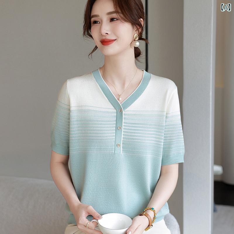 レディース ファッション おしゃれ 春夏 秋　冬 大人 上品 高級 マダム ミス ミセス プレゼント おしゃれママ　夏服　　トップス　Vネック　半袖　T　シャツ　女性　服　ニット　薄手　シャツ｜YKC8 29,010円