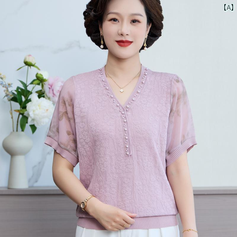 レディース ファッション おしゃれ 春夏 秋　冬 大人 上品 高級 マダム ミス ミセス プレゼント ママ　夏　トップス　ファッション　Vネック　ニット　セーター　女性　半袖　T　シャツ　ツーピース　スーツ