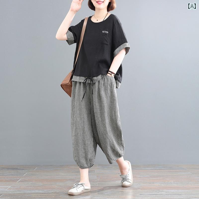 レディース ファッション おしゃれ 春夏 秋　冬 大人 上品 高級 マダム ミス ミセス プレゼント 女性　夏　綿　麻　スーツ　　春　半袖　トップス　夏　チェック柄　ツーピース　スーツ