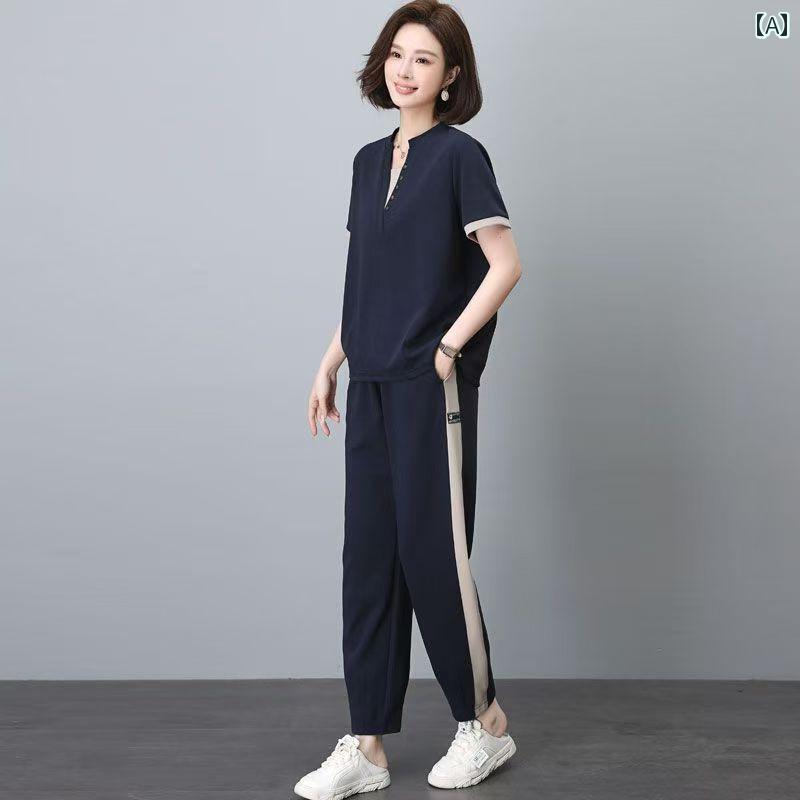 レディース ファッション おしゃれ 春夏 秋　冬 大人 上品 高級 マダム ミス ミセス プレゼント 婦人服　母　夏　スポーツ　スーツ　　春　半袖　T　シャツ　トップス　おしゃれ　ツーピース　スーツ