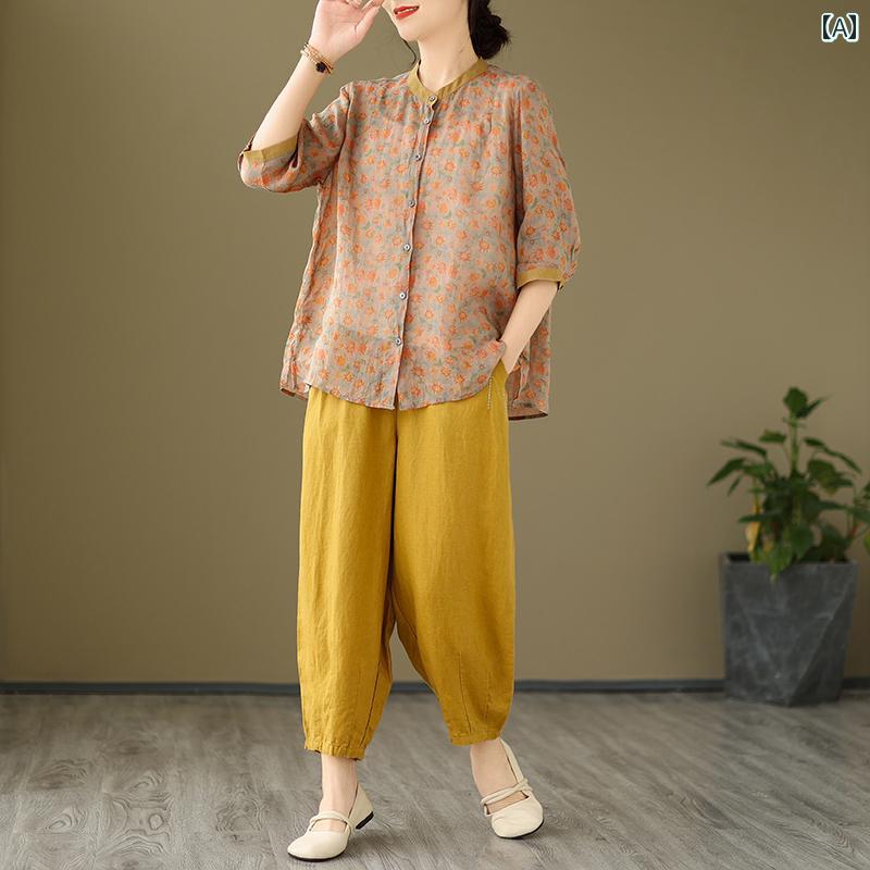 レディース ファッション おしゃれ 春夏 秋 冬 大人 上品 高級 マダム ミス ミセス プレゼント 婦人服 母 服 夏 シャツ 半袖 トップス 綿 麻 ツーピース スーツ おしゃれ|YKC8