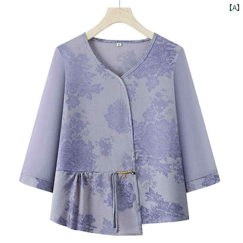 レディース ファッション おしゃれ 春夏 秋　冬 大人 上品 高級 マダム ミス ミセス プレゼント お母さん夏　スーツ　シフォン　洋風　半袖　新型　中袖　シャツ　女性　T　シャツ　民族風　ツーピース　スーツ｜YKC8