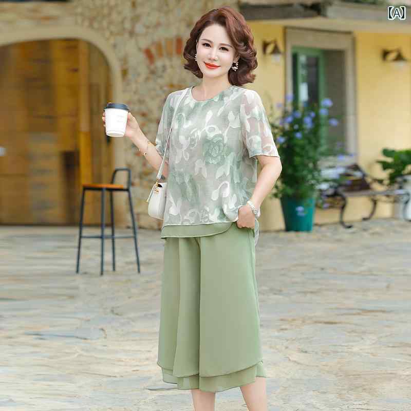 レディース ファッション おしゃれ 春夏 秋 冬 大人 上品 高級 マダム ミス ミセス プレゼント ママ 夏服 新型 シフォンシャツ 婦人服 大きいサイズ 服 半袖 ツーピース スーツ|YKC8