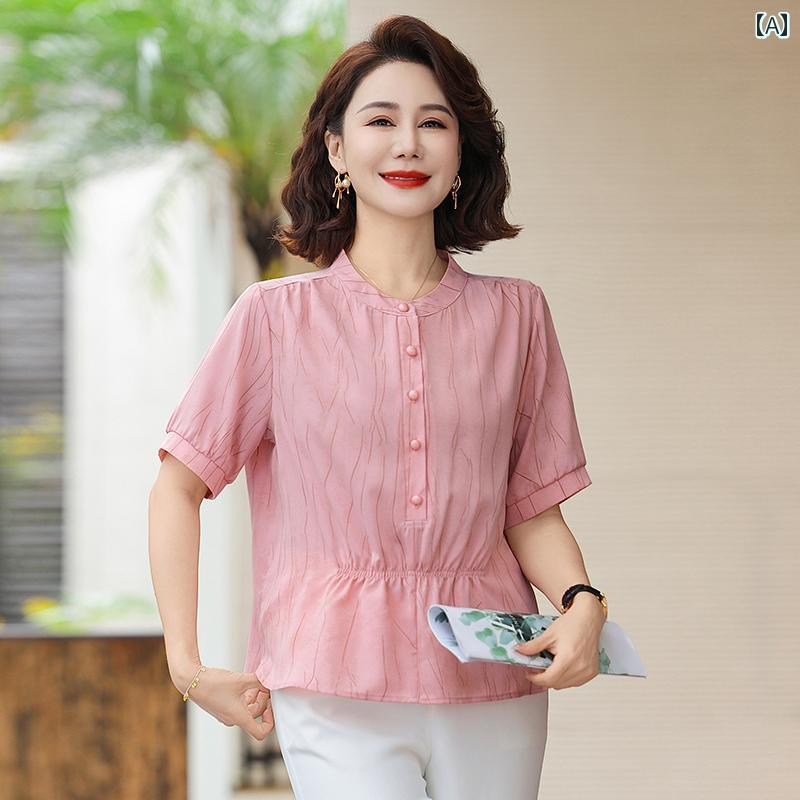 レディース ファッション おしゃれ 春夏 秋　冬 大人 上品 高級 マダム ミス ミセス プレゼント 小　母　夏　半袖　シャツ　　新型　シフォン　トップス　女性　夏　ファッション　スーツ｜YKC8