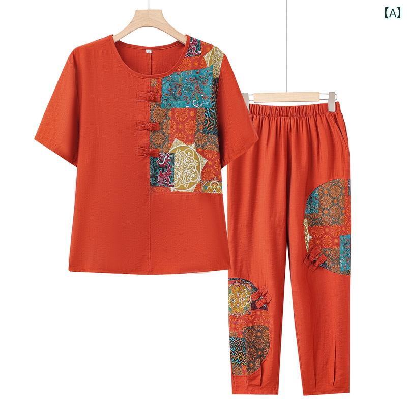 レディース ファッション おしゃれ 春夏 秋　冬 大人 上品 高級 マダム ミス ミセス プレゼント お母さん夏　スーツ　綿　麻　婦人服　半袖　T　シャツおばあちゃん　服　母　日　夏　スタイル｜YKC8