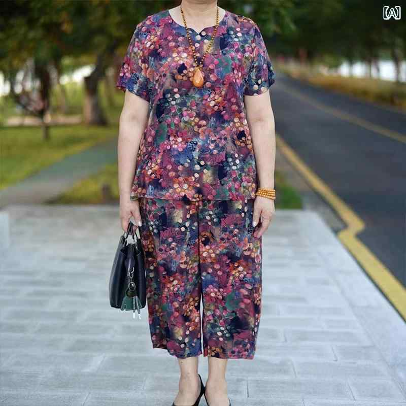 レディース ファッション おしゃれ 春夏 秋　冬 大人 上品 高級 マダム ミス ミセス プレゼント 高齢　女性　夏　綿　スーツ　大きいサイズおばあちゃん夏　半袖　トップ　パンツ　ツーピース　スーツ｜YKC8