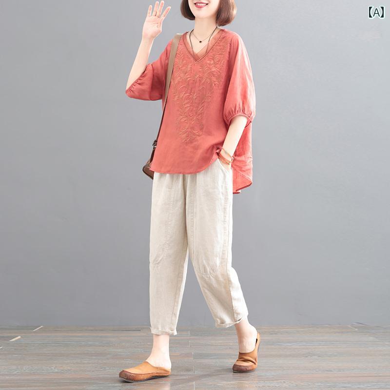 レディース ファッション おしゃれ 春夏 秋 冬 大人 上品 高級 マダム ミス ミセス プレゼント 女性  コットンリネン スーツ 夏 ゆったり 大きいサイズ  Vネック ツーピース スーツ