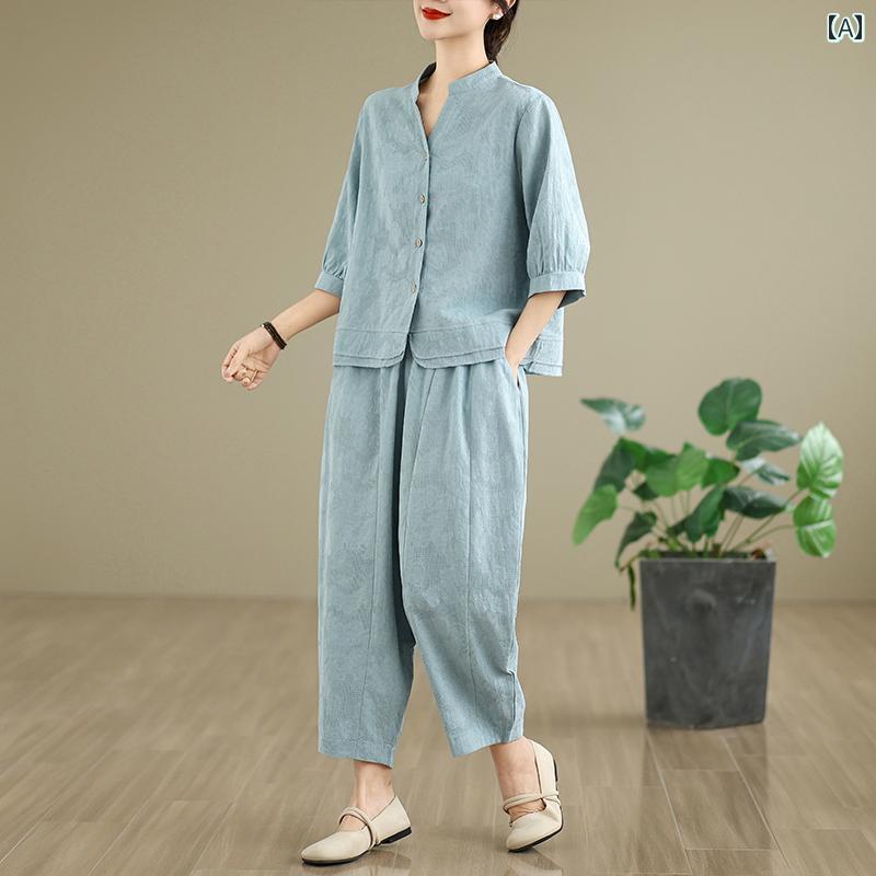 レディース ファッション おしゃれ 春夏 秋　冬 大人 上品 高級 マダム ミス ミセス プレゼント 女性　夏　カジュアル　スーツ用　夏　入り　ゆったり　シャツ　綿　麻　ツーピース　スーツ