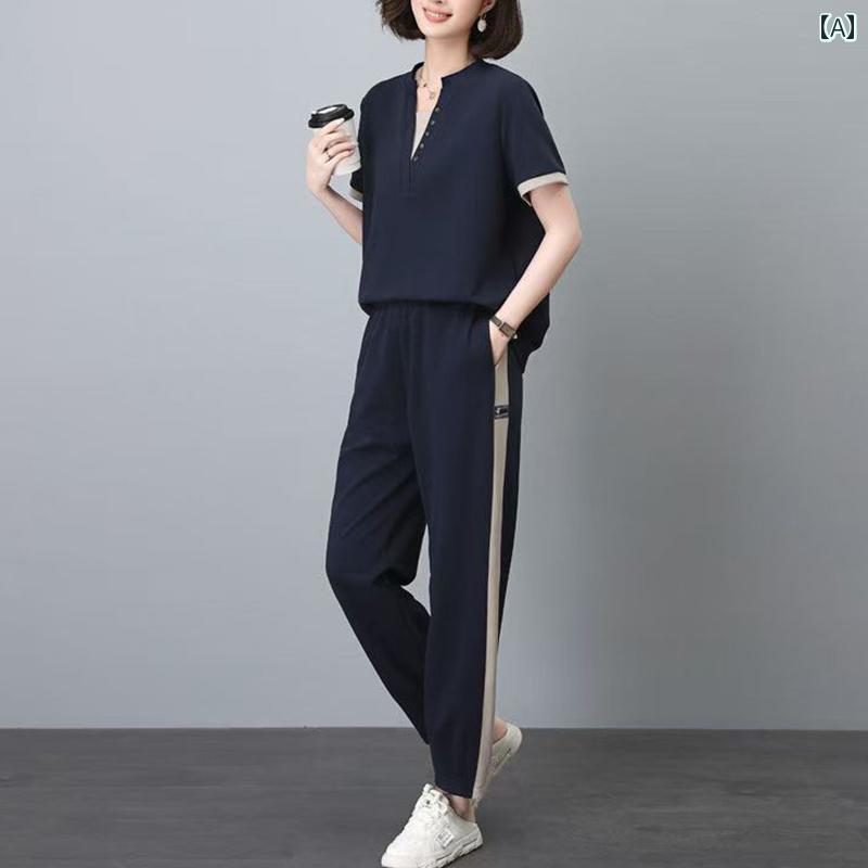 レディース ファッション おしゃれ 春夏 秋 冬 大人 上品 高級 マダム ミス ミセス プレゼント 女性 夏服 スポーツ スーツ トップス 大きいサイズ ゆったり カジュアル 半袖 フル セット