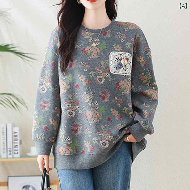 レディース ファッション おしゃれ 春夏 秋　冬 大人 上品 高級 マダム ミス ミセス プレゼント 女性用　スウェットシャツ　　春　ママ　春　秋　大きいサイズ　ファッション　　長袖　花柄　トップス