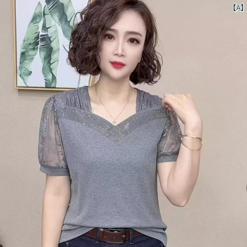 レディース ファッション おしゃれ 春夏 秋　冬 大人 上品 高級 マダム ミス ミセス プレゼント ファッション　メッシュ　スプライシング　半袖　レディース　　夏　ホット　無地　半袖　トップス　スリム　ショルダー　T　シャツ｜YKC8