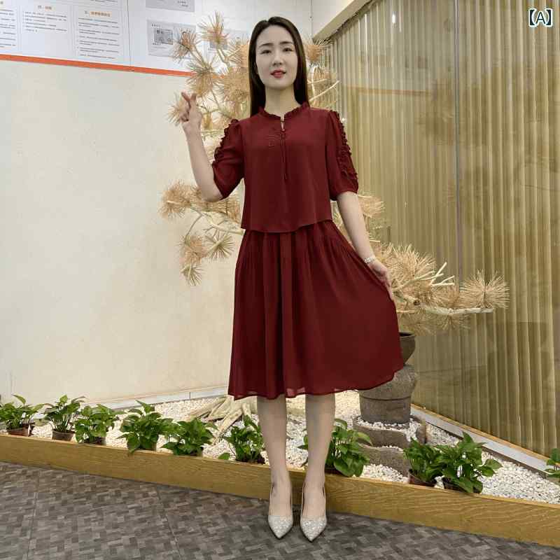 レディース ファッション おしゃれ 春夏 秋　冬 大人 上品 高級 マダム ミス ミセス プレゼント 高級フェイク　ツーピース　ドレス　　夏　新型　西洋風　マザー　ドレス　ゆったり　カバー　新型　　スカート