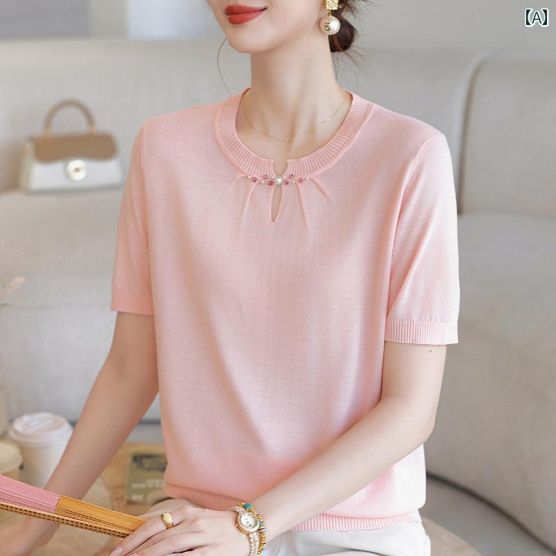 レディース ファッション おしゃれ 春夏 秋　冬 大人 上品 高級 マダム ミス ミセス プレゼント ママ　夏　ファッション　冷感　T　シャツ　薄手　レディース　半袖　　夏　トップス　スーツ｜YKC8