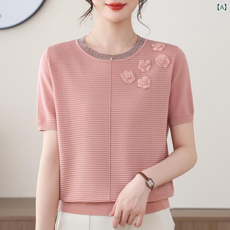 レディース ファッション おしゃれ 春夏 秋　冬 大人 上品 高級 マダム ミス ミセス プレゼント 洋風　母　夏服　冷感　ブラウス　夏　半袖　トップス　女性　母　日　T　シャツ