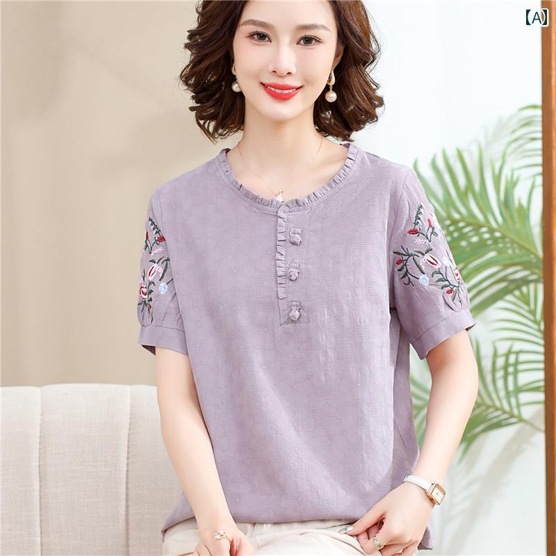 レディース ファッション おしゃれ 春夏 秋　冬 大人 上品 高級 マダム ミス ミセス プレゼント 母　夏　綿　麻　スーツ　2点　セット　半袖　T　シャツ　トップス　大きいサイズ　婦人服｜YKC8