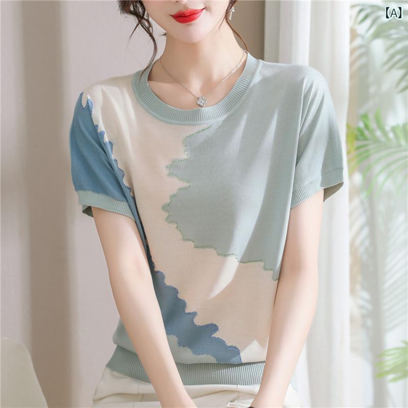 レディース ファッション おしゃれ 春夏 秋 冬 大人 上品 高級 マダム ミス ミセス プレゼント 夏 ママ T シャツ トップ薄手 スタイル 40歳女性冷感 半袖 セーター