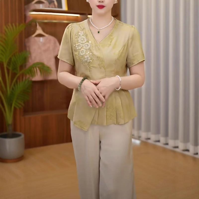 レディース ファッション おしゃれ 春夏 秋冬 大人 上品 高級 マダム ミス ミセス プレゼント ファッション 母 ドレスツーピース スーツ 女性 夏 スーツ 高級 民族半袖 トップス 母 日 服｜YKC8