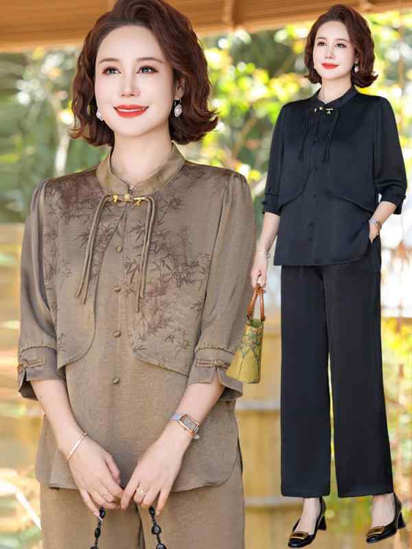 レディース ファッション おしゃれ 春夏 秋 冬 大人 上品 高級 マダム ミス ミセス プレゼント ママ 夏服 女性 春夏 七分袖 トップス小 シャツ 洋風 ツーピース スーツ|YKC8
