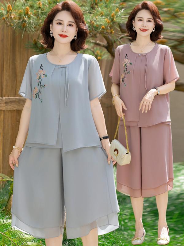 レディース ファッション おしゃれ 春夏 秋 冬 大人 上品 高級 マダム ミス ミセス プレゼント 西洋 母 夏 ドレス シフォンブラウス 女性 T シャツ 半袖 トップス ワイド レッグ パンツ ツーピース スーツ|YKC8