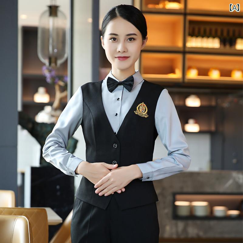 制服 ユニフォーム ホテル ウェイター 長袖 ブラウン 洋食 レストラン ホテル 秋　冬 ケータリング ベスト セット