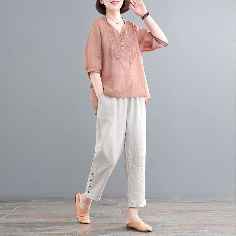 レディース ファッション おしゃれ 春夏 秋冬 大人 上品 高級 マダム ミス ミセス プレゼント 夏服 コットンリネン ツーピース スーツ 半袖 トップス パンツ セット シンプル｜YKC8