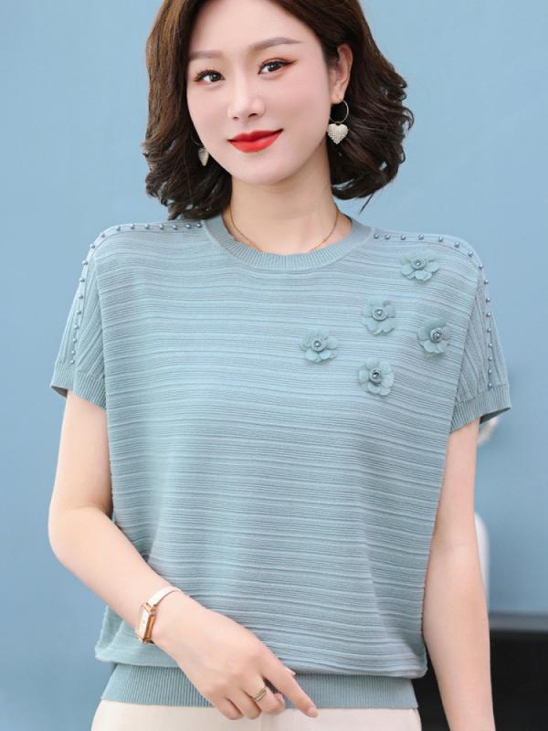 レディース ファッション おしゃれ 春夏 秋冬 大人 上品 高級 マダム ミス ミセス プレゼント ママ 夏 ニット セーター 薄手 防止 トップス 婦人服 母 日 冷感 半袖 T シャツ パンツ セット