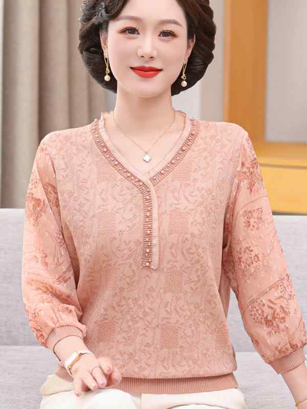 レディース ファッション おしゃれ 春夏 秋冬 大人 上品 高級 マダム ミス ミセス プレゼント 若々しい春夏 薄手 トップス ガーゼ スリーブ T シャツ 高齢 女性 七分袖 ニット 快適 パンツ セット｜YKC8