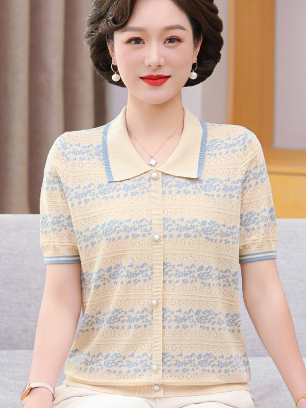 レディース ファッション おしゃれ 春夏 秋冬 大人 上品 高級 マダム ミス ミセス プレゼント 夏 ニット 半袖 T シャツ冷 シャツ 女性 母 日 トップス パンツ セット｜YKC8