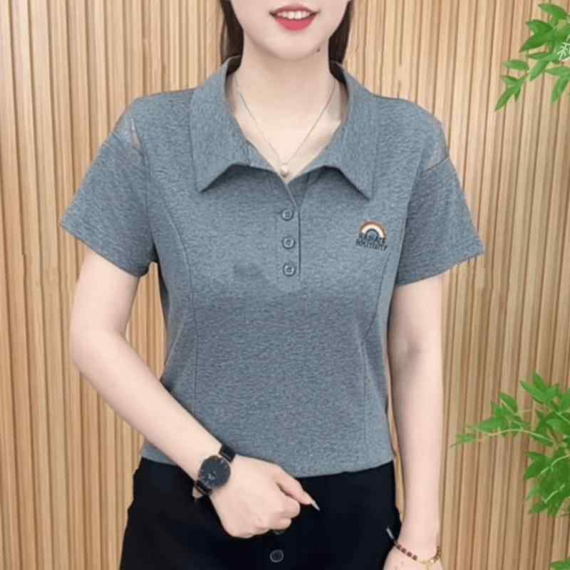 レディース ファッション おしゃれ 春夏 秋 冬 大人 上品 高級 マダム ミス ミセス プレゼント ファッション POLO 襟 半袖 夏 無地 メッシュ スプライシング スリム T シャツ カジュアルウェア