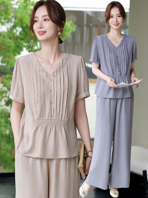 レディース ファッション おしゃれ 春夏 秋冬 大人 上品 高級 マダム ミス ミセス プレゼント ママ 夏 ファッション スーツ 婦人服 洋風 腹 カバー 半袖 シャツ シンプル パンツ セット 6,874円