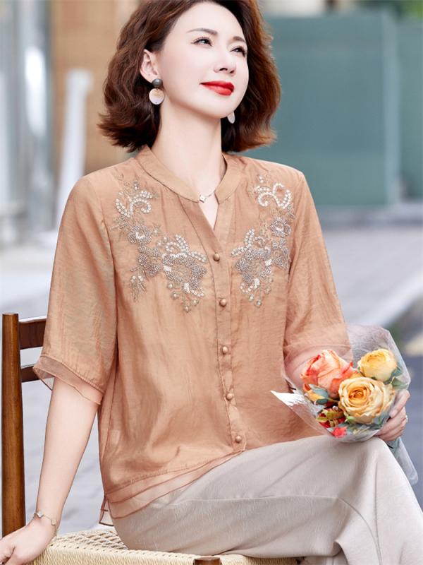 レディース ファッション おしゃれ 春夏 秋冬 大人 上品 高級 マダム ミス ミセス プレゼント ママ 夏 ファッション スーツ 半袖 シャツ 洋風 新型 女性 夏 リッチ トップ ツーピース トップス 花 シンプル パンツ セット|YKC8